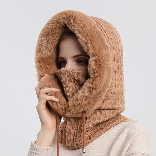 Balaclava en Tricot Élégante avec Bordure en Fourrure – Chaleur et Raffinement Hoodies Electro Paris Marron