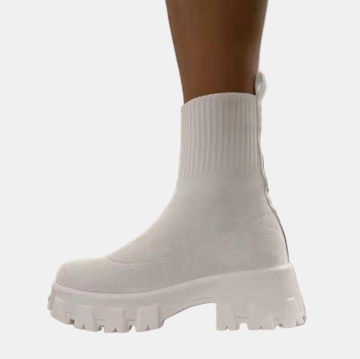 Bottes Plateforme Doublées en Peluche pour Femmes – Bottines d'Hiver Douillettes en Daim Bottes pour femmes Electro Paris Blanc 35