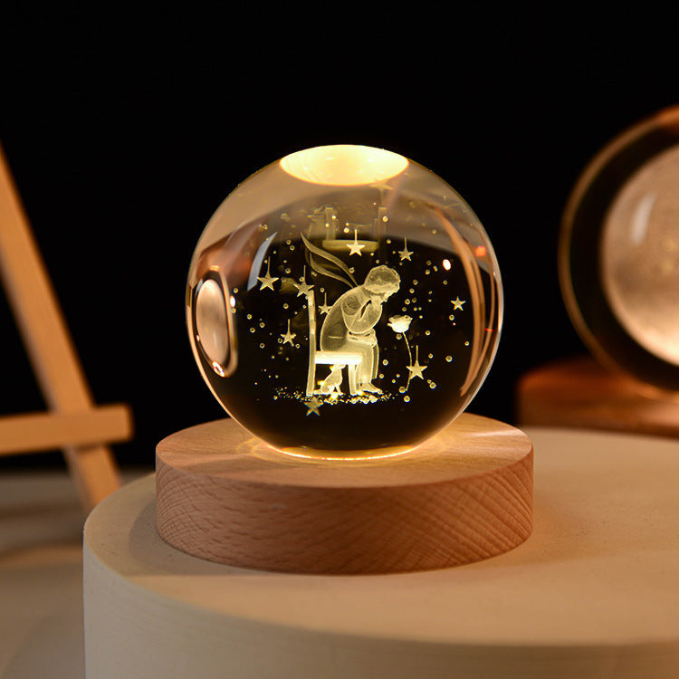 Veilleuse Boule de Cristal Gravée 3D avec Socle LED en Bois pour Décoration Élégante Lumières de nuit Electro Paris Dérouler