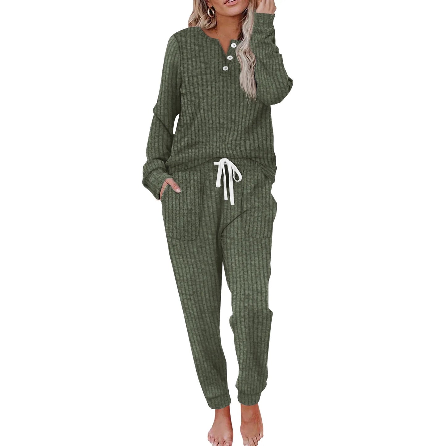 Ensemble De Vêtements D’Intérieur Pour Femme Avec Fermeture À Boutons Loungewear Set Electro Paris Vert S