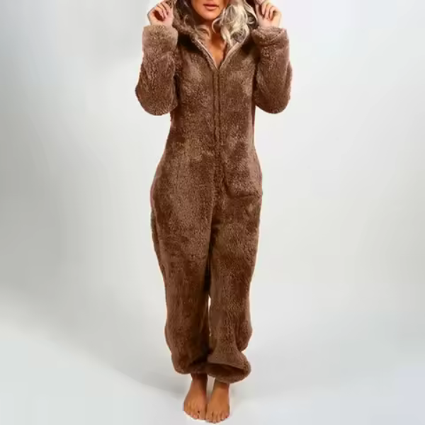 Ensemble Cocooning Zippé en Polaire – Confort Doux et Chaleureux Fashion Women Onesie All-year Electro Paris Brown S