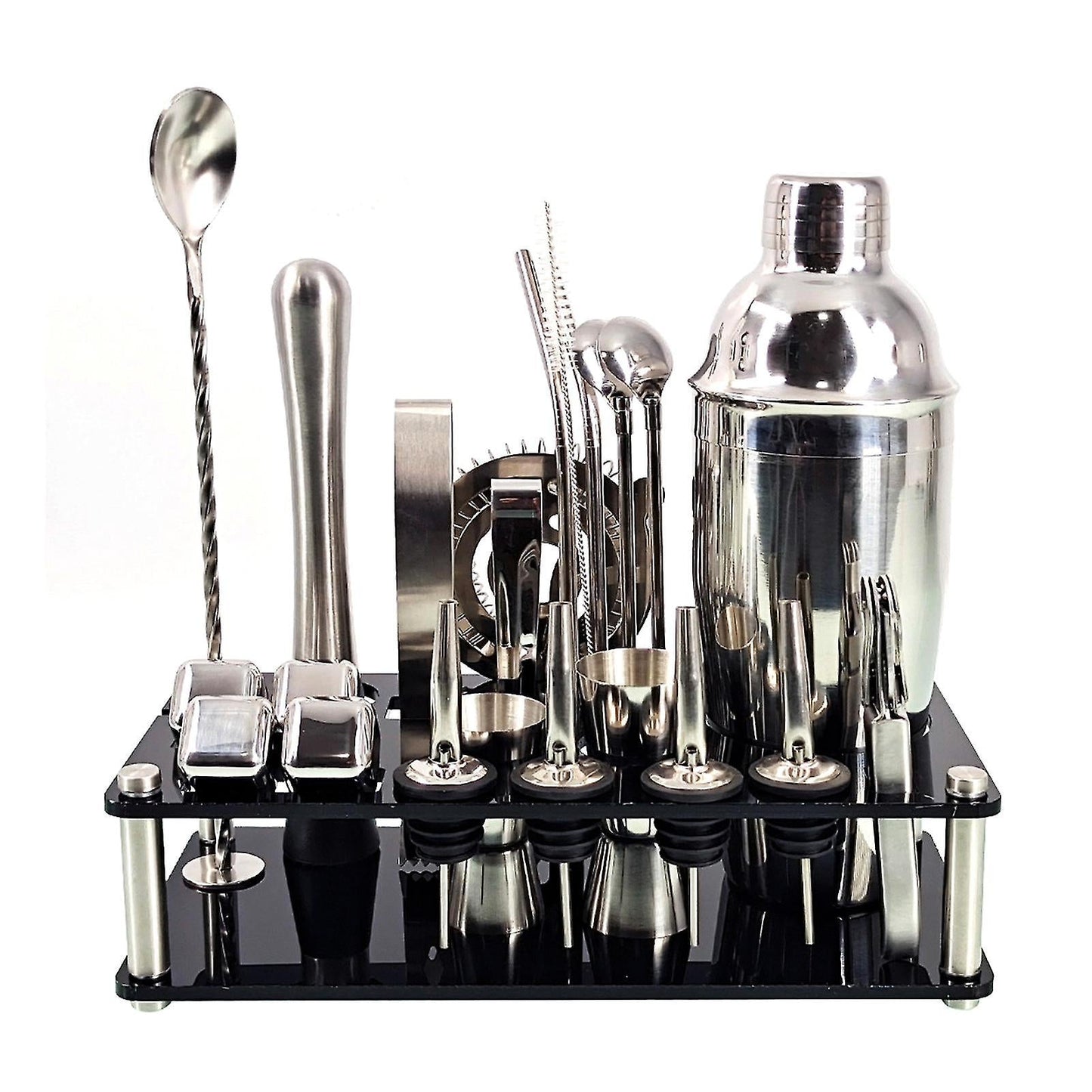 Kit de Barman 23 Pièces pour Bar Maison – Set Shaker à Cocktail en Acier Inoxydable avec Support Outils et accessoires de bar Electro Paris