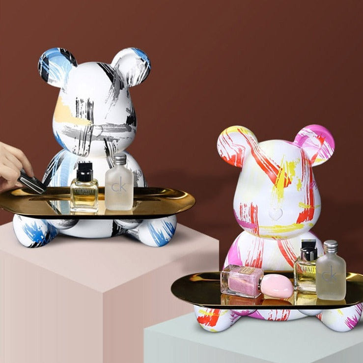 Sculpture Décorative Ours Graffiti avec Plateau en Résine Sculptures Electro Paris