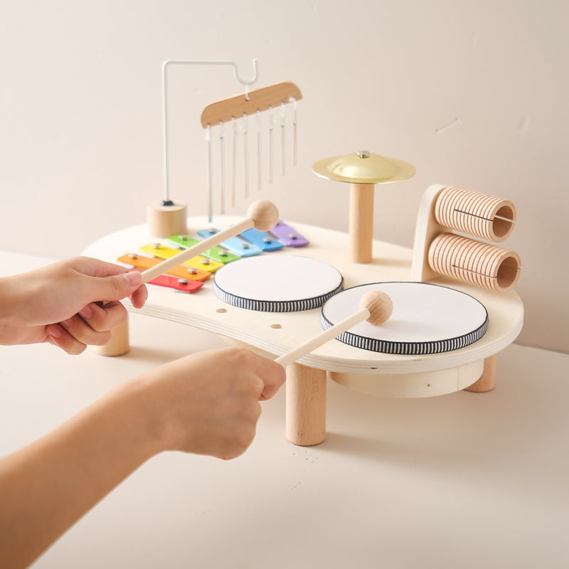 Table Musicale en Bois pour Tout-Petits – Instrument de Musique avec Xylophone et Tambour Instruments de musique pour enfants Electro Paris