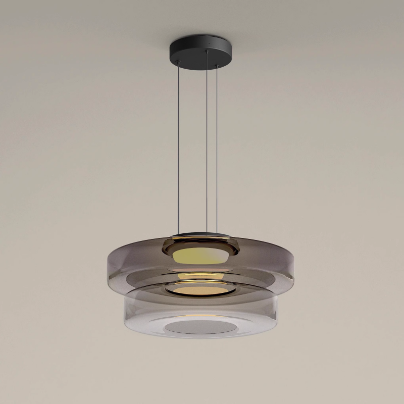 Suspension Moderne en Verre Côtelé pour un Éclairage d'Accentuation Sophistiqué Luminaires suspendus Electro Paris Gris fumé 2 Couches - (35 cm x 22 cm)