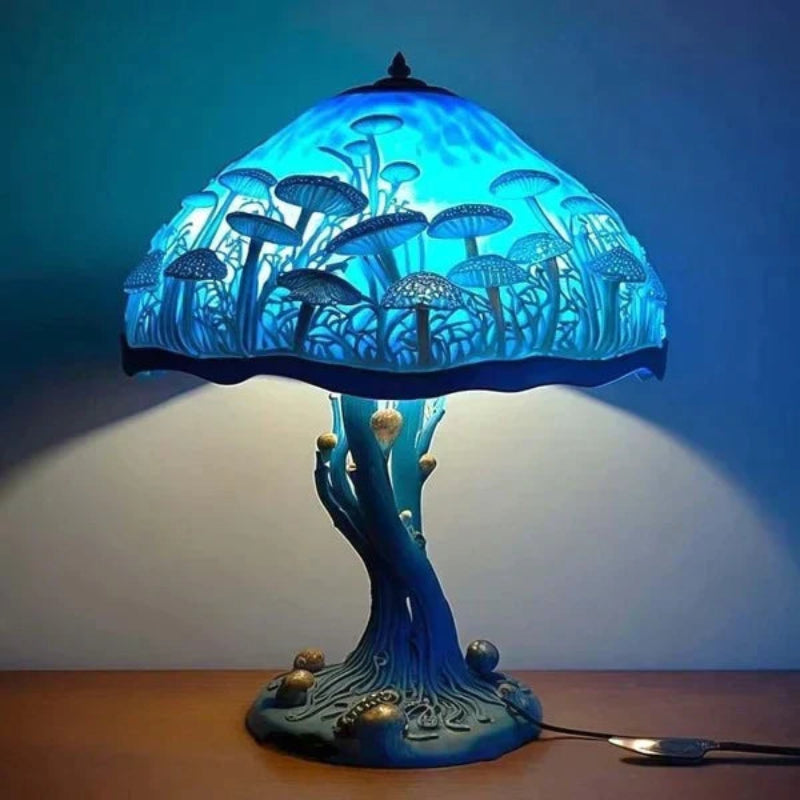 Lampe en verre coloré avec effet lumineux apaisant Table Lamp Electro Paris Champignon bleu