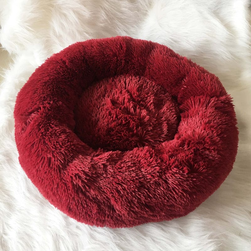 Lit Donut Douillet pour Chiens et Chats – Panier Apaisant Rond en Peluche Lits pour animaux de compagnie Electro Paris Rouge 40 CM
