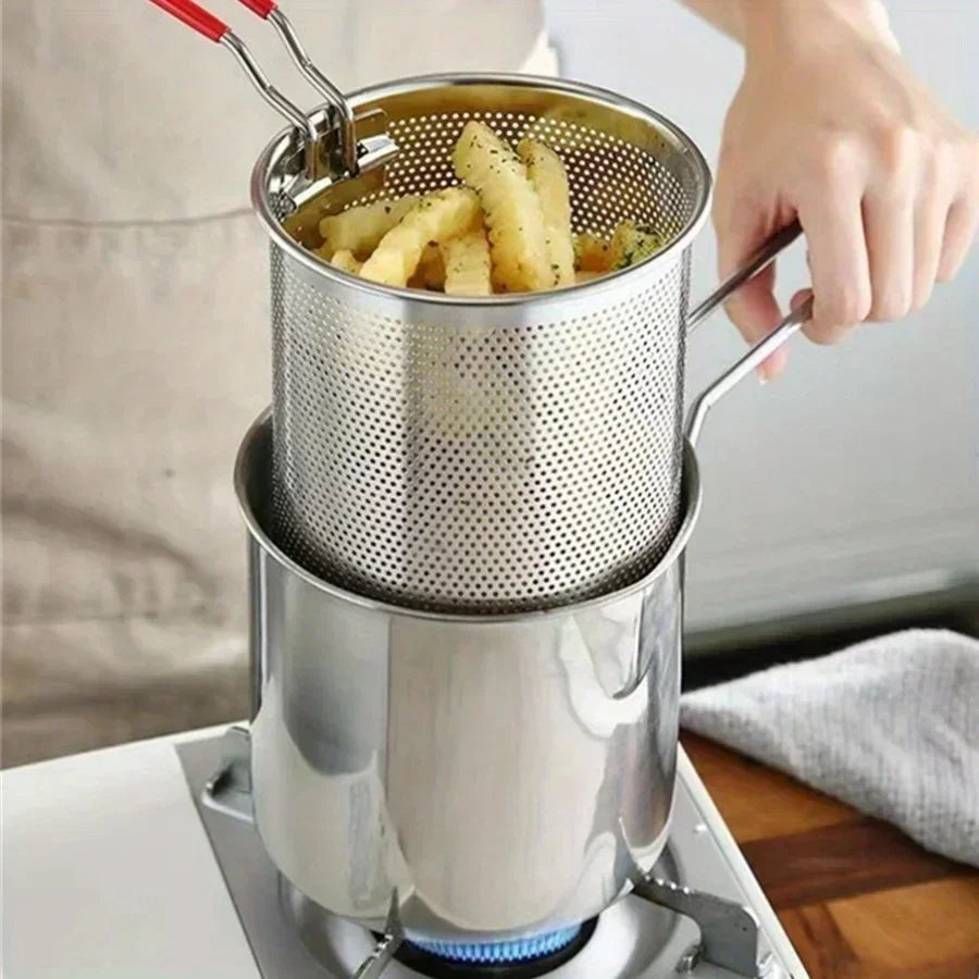 Friteuse en Acier Inoxydable avec Égouttoir – Pot de 1200ml avec Thermomètre pour Cuisine Petits appareils de cuisine Electro Paris