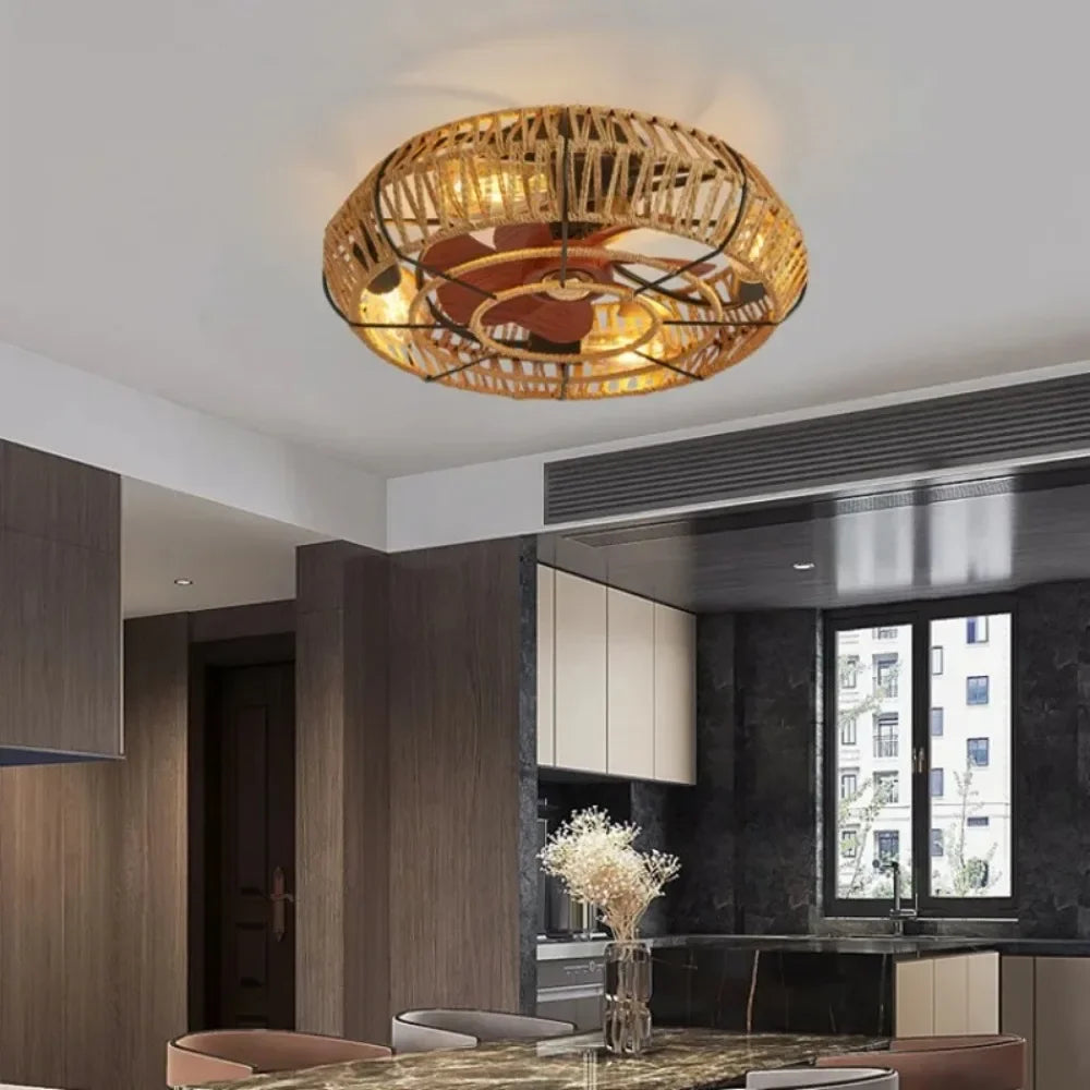 Plafonnier avec ventilateur en corde naturelle Lampe pour ventilateur de plafond Electro Paris