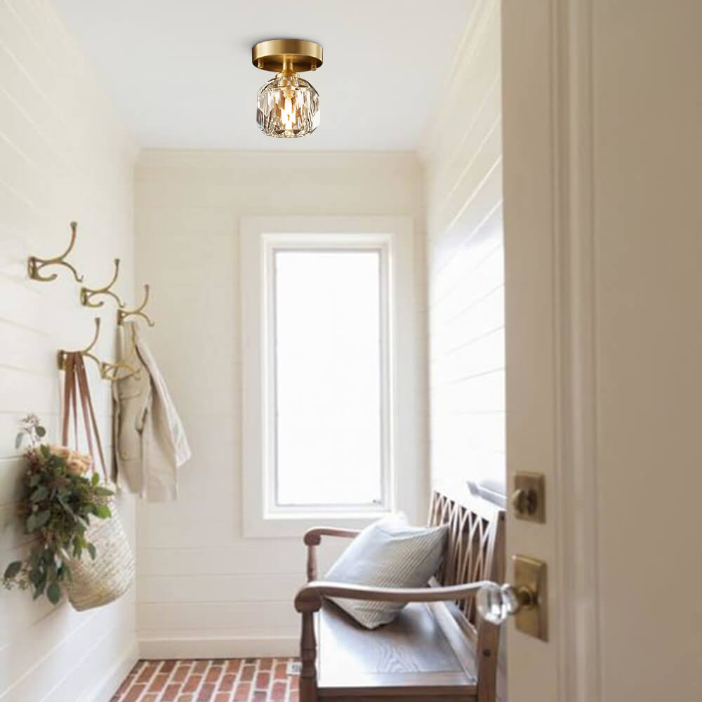 Plafonnier en Verre Cristallin avec Finition en Laiton – Luminaire Élégant pour Salle de Bain et Entrée Luminaires de plafond Electro Paris