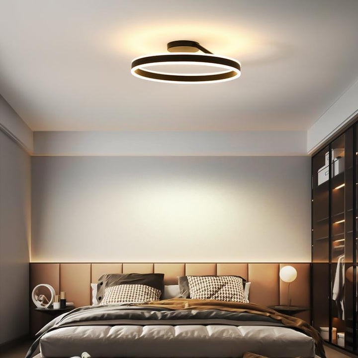 Plafonnier LED Minimaliste pour Intérieurs Modernes Éclairage Electro Paris Noir D40*17CM-50W(2 couches lumière) 3 Changement de Couleur par Interrupteur