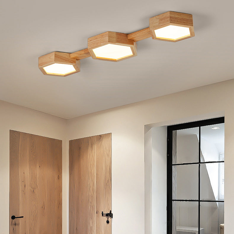 Plafonnier LED hexagonal moderne avec finition bois et acrylique Ceiling Lamp Electro Paris E Lumière chaude