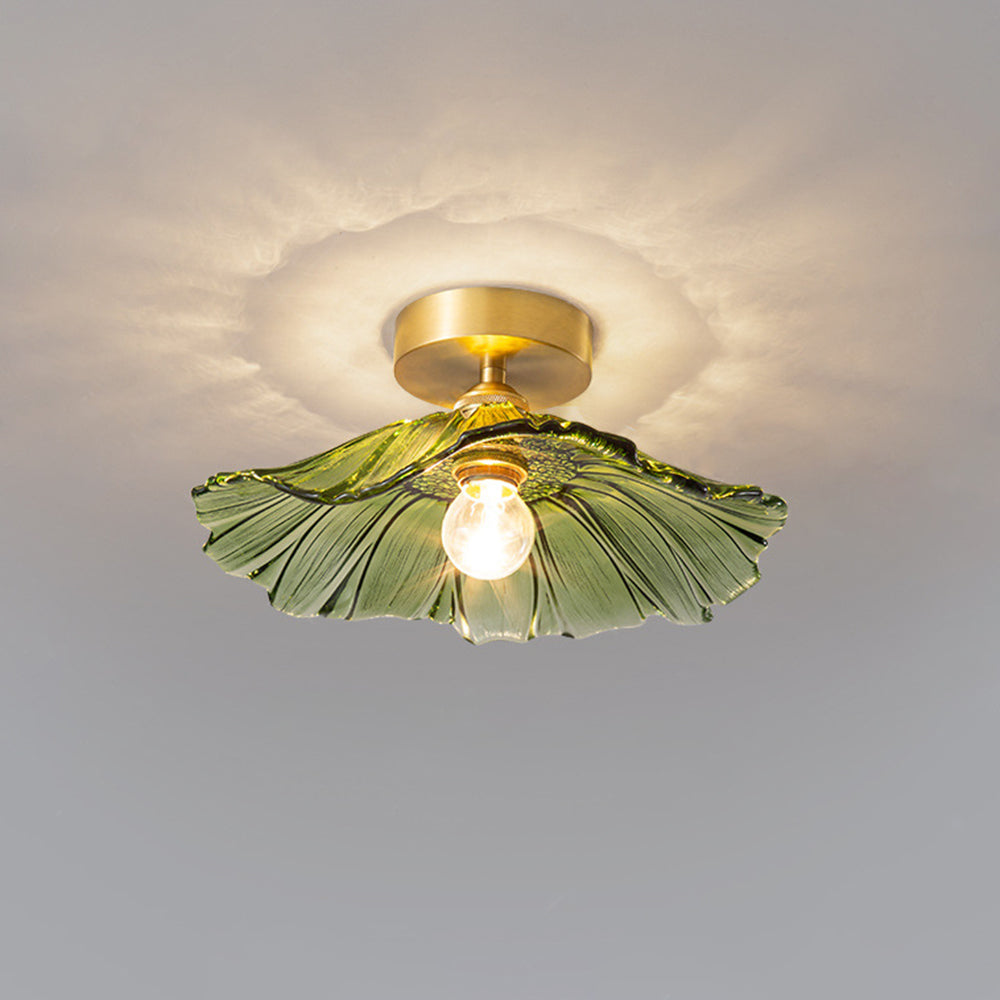 Plafonnier Vintage en Verre Transparent avec Base Dorée Luminaires de plafond Electro Paris Vert A