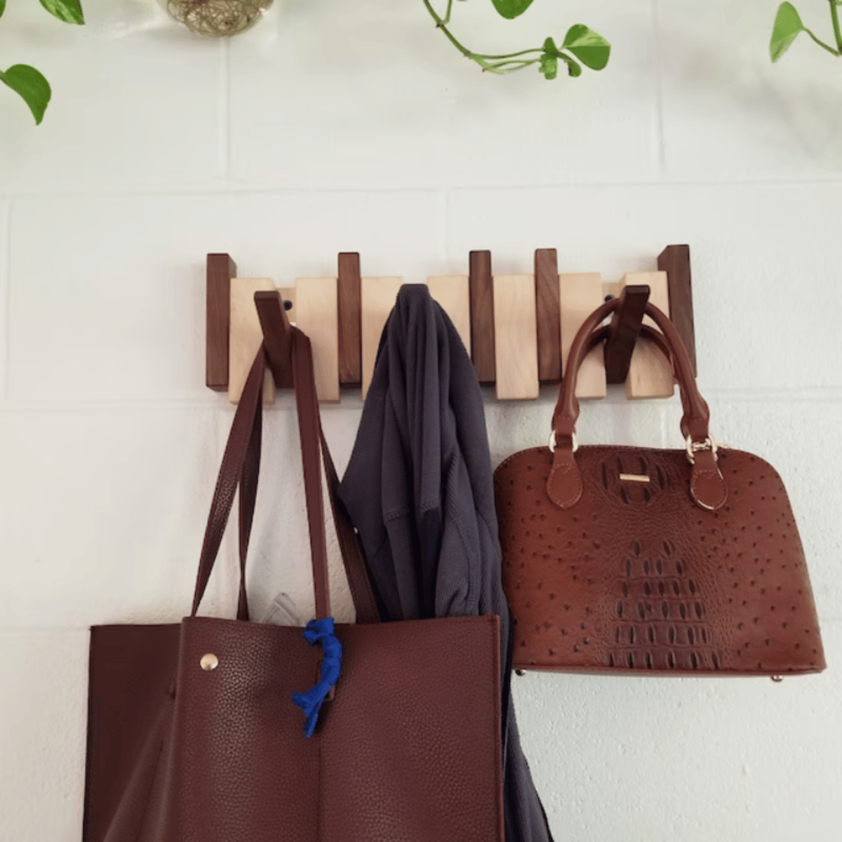 Porte Manteau en Bois Élégant Mural avec Crochets Rétractables Porte-manteau Electro Paris