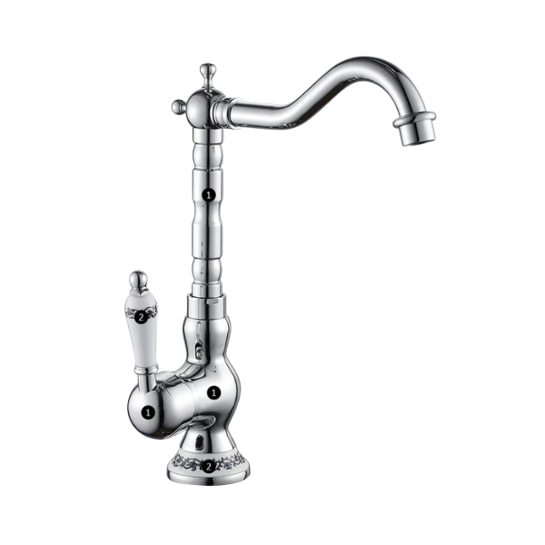 Robinet en Laiton Antique pour Cuisine et Salle de Bain – Mitigeur Pivotant Rétro avec Poignée en Céramique Robinet de cuisine Electro Paris Argent