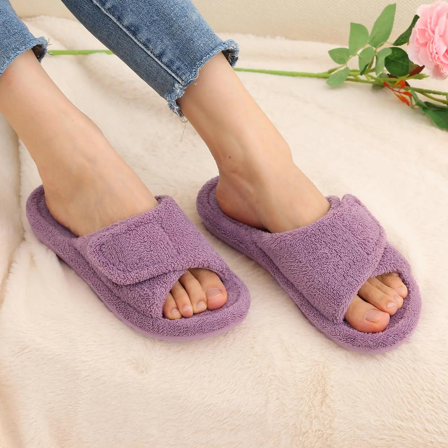 Chaussons Orthopédiques pour Femmes – Velcro Ajustable & Semelle Douce et Amortissante Slippers Electro Paris