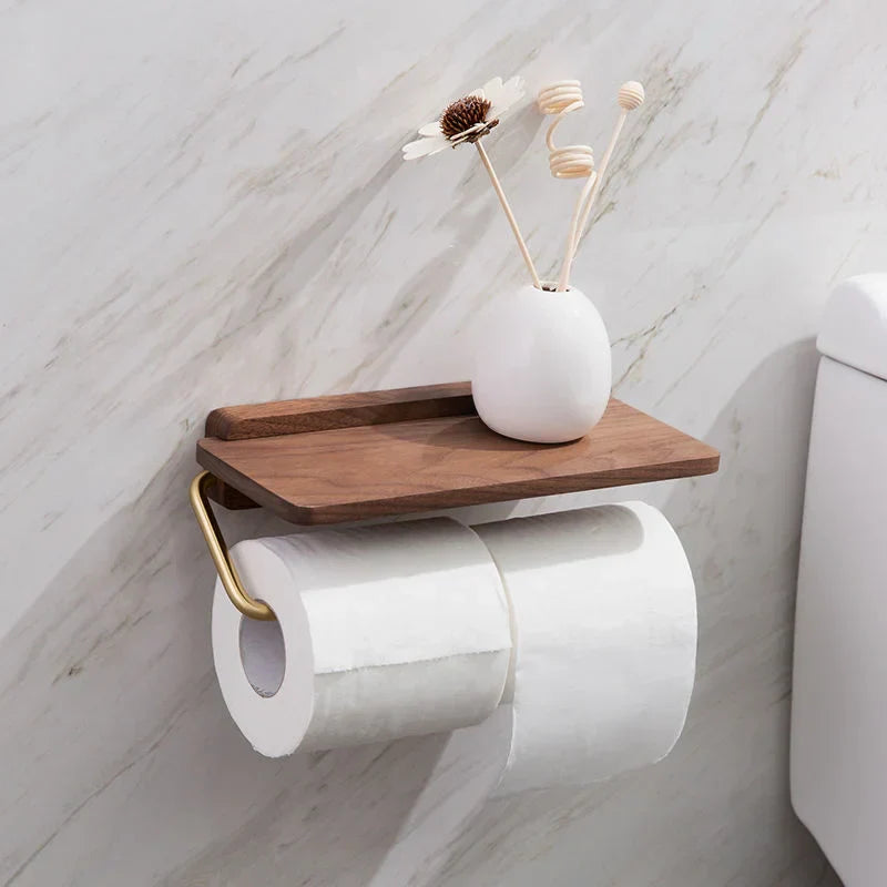 Porte-Rouleau De Papier Toilette Mural En Noyer Avec Étagère Intégrée Pour Salle De Bain Moderne Et Pratique Tissue Holders Electro Paris Double