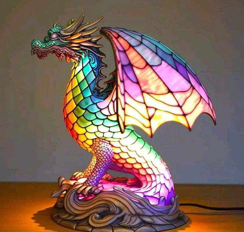 Lampe Décorative Tête de Loup en Verre Coloré Style Vitrail pour Maison Lamp Electro Paris Dragon 15 cm