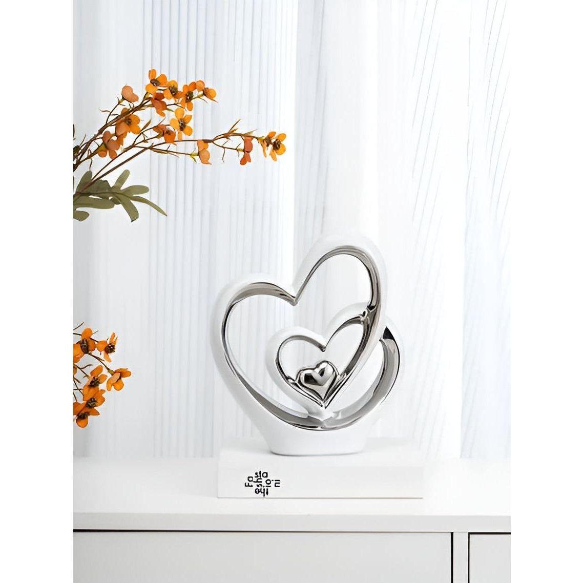 Dekofigur Doppelherz – Ornement Romantique En Porcelaine Pour Mariage Et Salon Figurines décoratives Electro Paris Blanc Argent