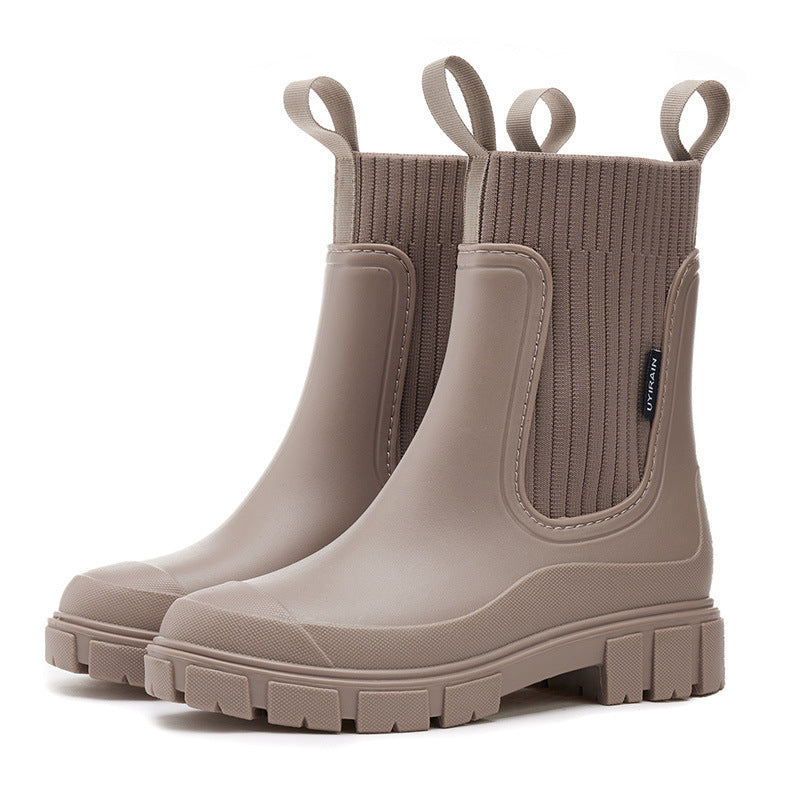 Bottes De Pluie Imperméables Pour Femme En PVC Avec Semelle Antidérapante Et Tige Mi-Mollet Women Boots Electro Paris Kaki 36
