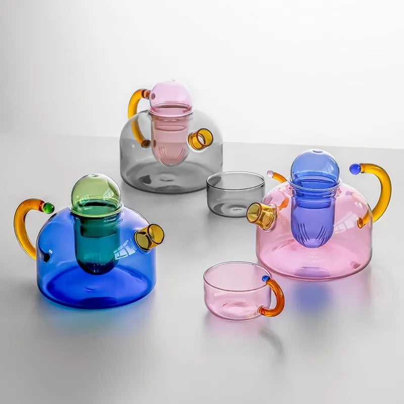 Théière En Verre Moderne Avec Tasse Et Détails Néon Inspirés De Tokyo Teapot Electro Paris