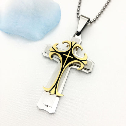 Collier Homme Pendentif Croix En Acier Inoxydable Avec Chaîne De 24 Pouces