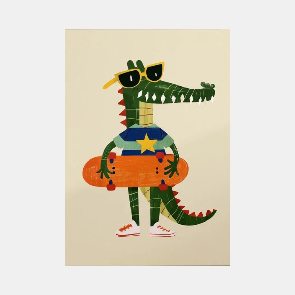 Art Mural pour Chambre d'Enfant avec Animaux Skateurs – Affiche Colorée pour Décor de Garderie Art mural Electro Paris 13 30x42cm Sans Cadre