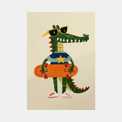 Art Mural pour Chambre d'Enfant avec Animaux Skateurs – Affiche Colorée pour Décor de Garderie Art mural Electro Paris 13 30x42cm Sans Cadre