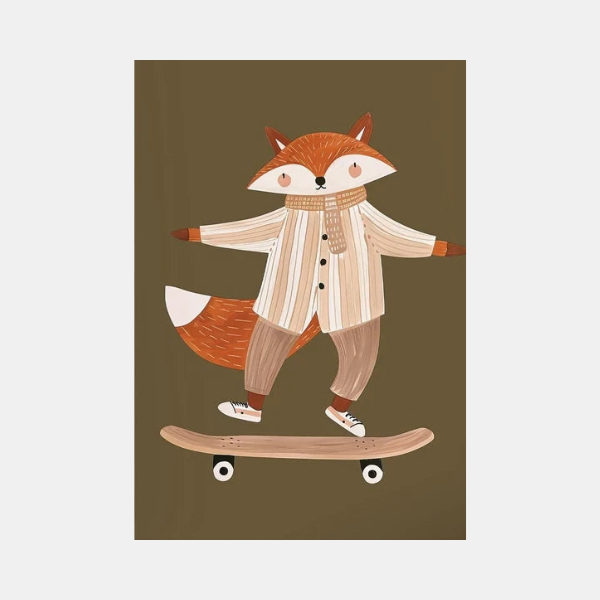 Art Mural pour Chambre d'Enfant avec Animaux Skateurs – Affiche Colorée pour Décor de Garderie Art mural Electro Paris 15 30x42cm Sans Cadre