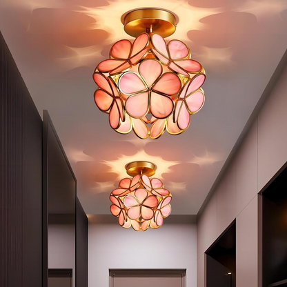 Plafonnier en Verre Doré – Éclat Floral et Élégance Intemporelle Ceiling Lamp Electro Paris