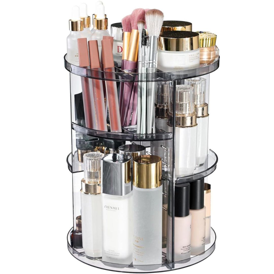 Organisateur de Maquillage Rotatif 360° – Rangement Intelligent pour Rouge à Lèvres, Pinceaux et Accessoires Makeup organizer Electro Paris Transparent Noir
