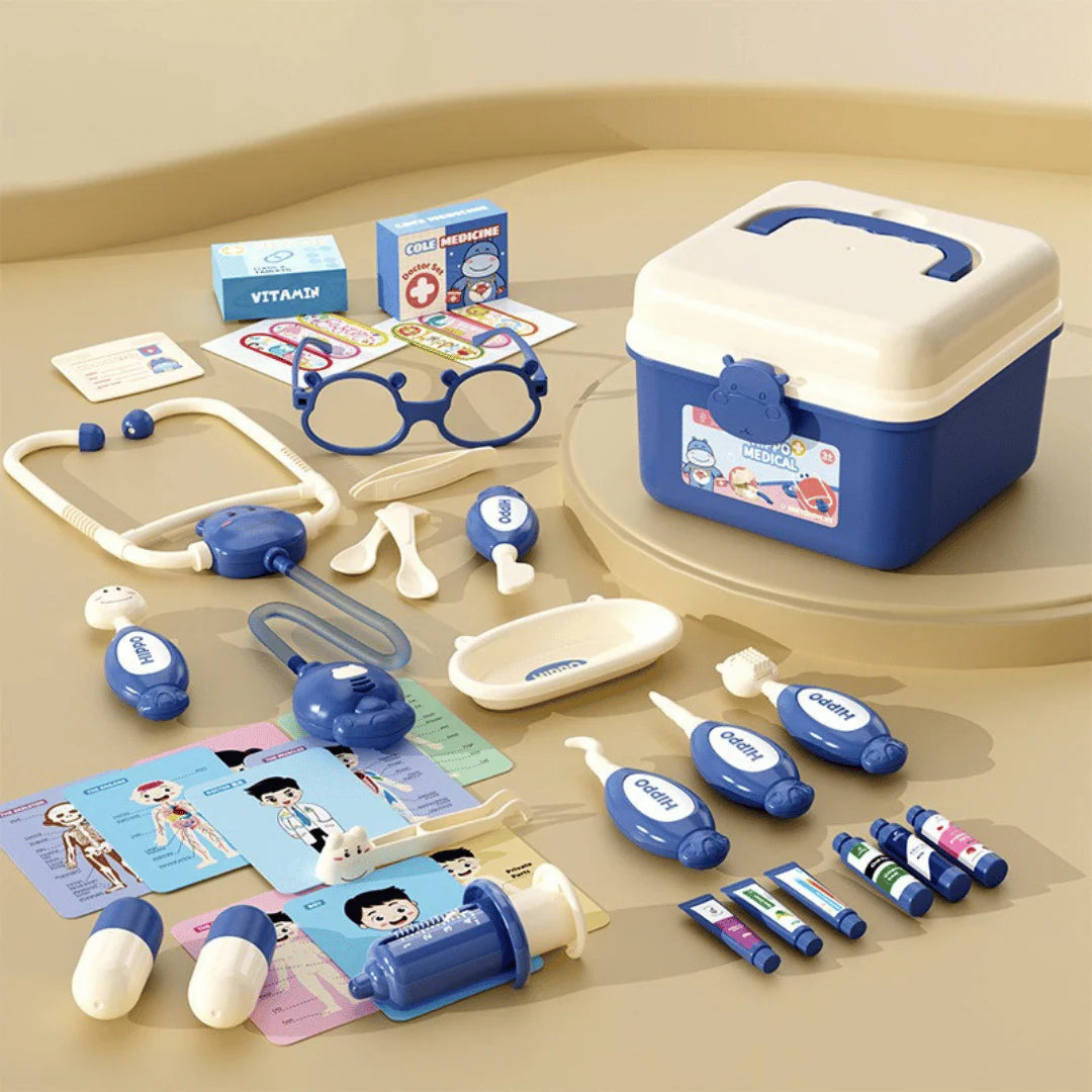 Malette de Docteur Enfant – Jeu Éducatif de Médecin avec Coffret Portable Éclairage Electro Paris Bleu 37 Unité