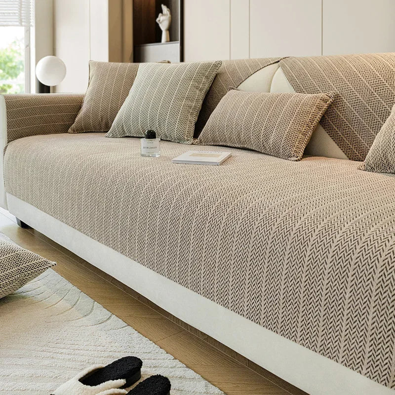 Housse de Canapé en Chenille Douce – Motif Chevron pour une Protection Élégante du Mobilier Sofa Cover Electro Paris