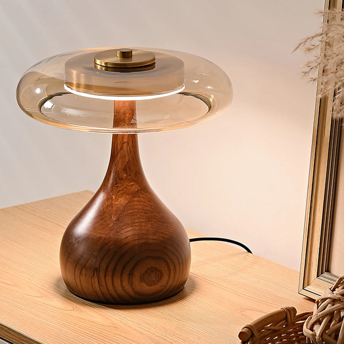 Lampe De Table – Éclat En Verre Et Bois Avec Lumière Réglable Table Lamp Electro Paris