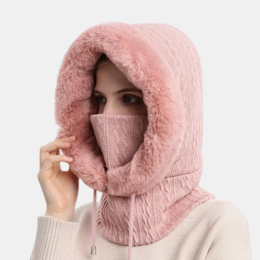 Balaclava en Tricot Élégante avec Bordure en Fourrure – Chaleur et Raffinement Hoodies Electro Paris Rose