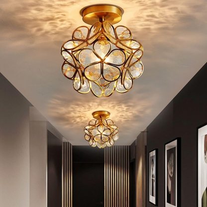 Plafonnier en Verre Doré – Éclat Floral et Élégance Intemporelle Ceiling Lamp Electro Paris