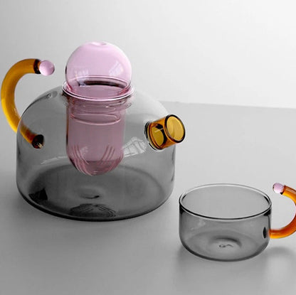 Théière En Verre Moderne Avec Tasse Et Détails Néon Inspirés De Tokyo Teapot Electro Paris