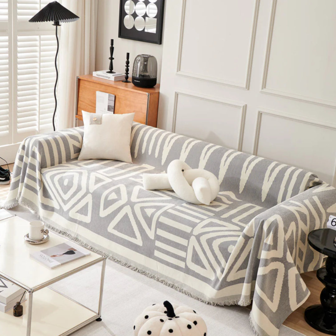 Housse de Canapé Bohème Réversible – Protection Élégante et Style Décontracté à la Maison Sofa Cover Electro Paris Gris 180x280cm