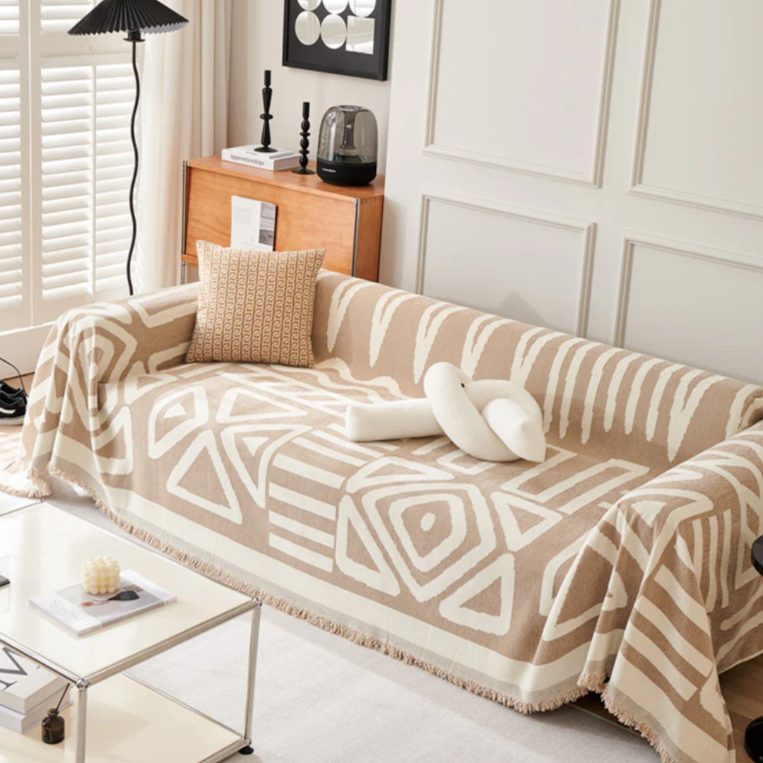 Housse de Canapé Bohème Réversible – Protection Élégante et Style Décontracté à la Maison Sofa Cover Electro Paris Beige 180x280cm
