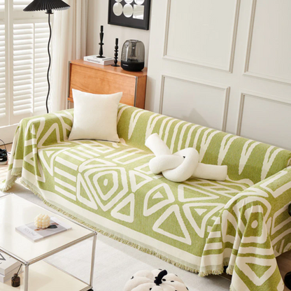 Housse de Canapé Bohème Réversible – Protection Élégante et Style Décontracté à la Maison Sofa Cover Electro Paris Vert 180x280cm