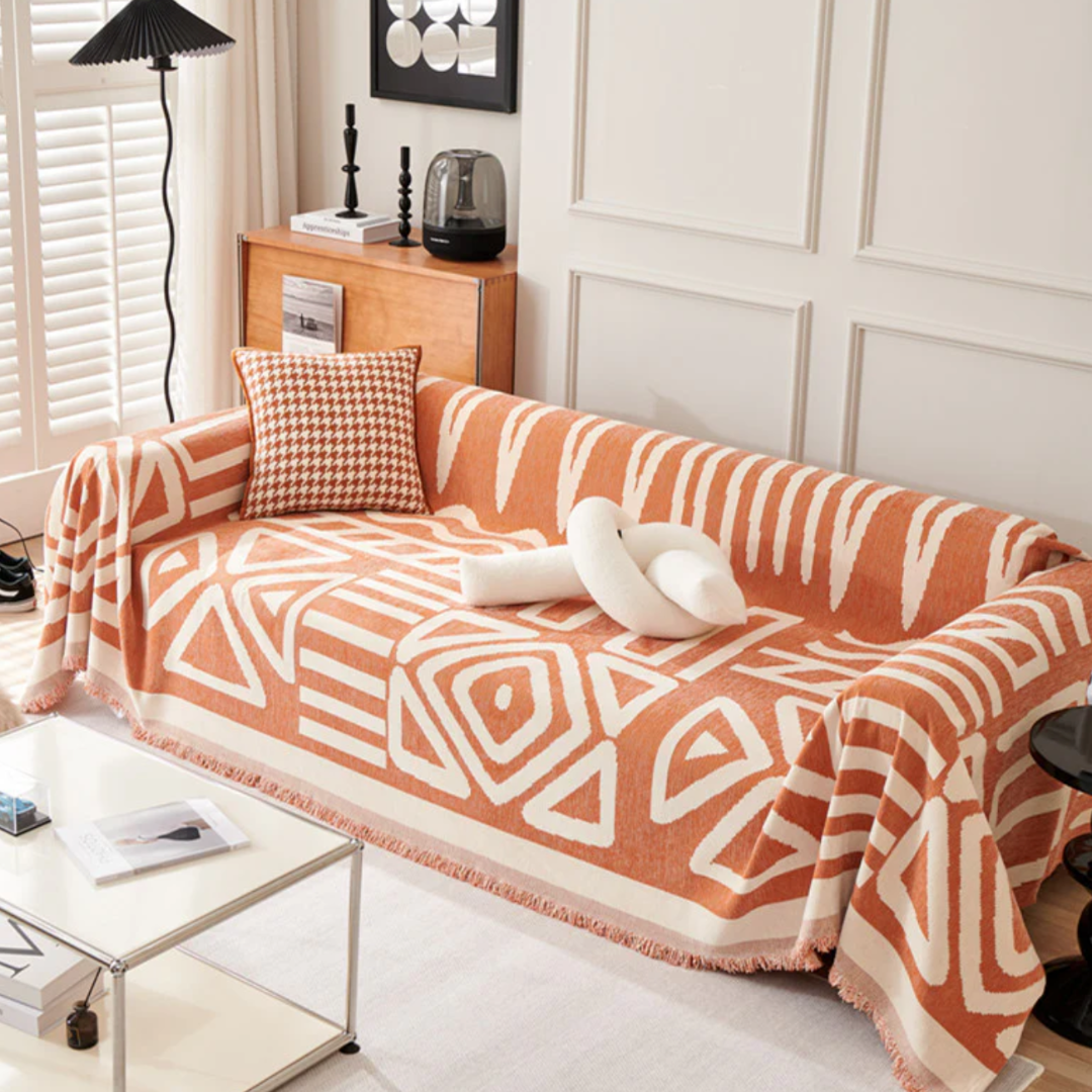Housse de Canapé Bohème Réversible – Protection Élégante et Style Décontracté à la Maison Sofa Cover Electro Paris Orange 180x280cm