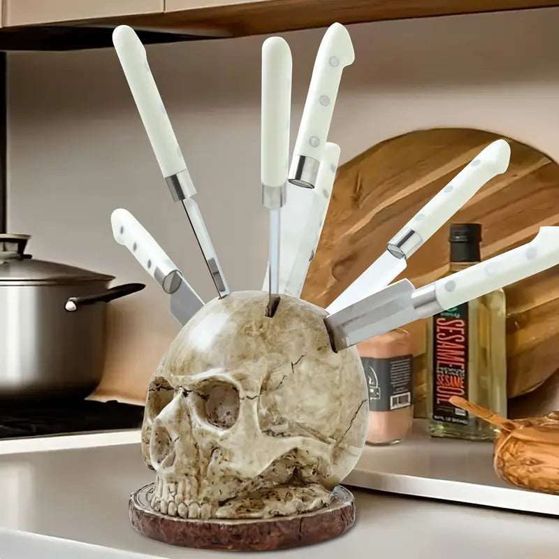 Porte-couteaux artisanal en forme de crâne pour un rangement unique dans la cuisine Accessoires de cuisine Electro Paris