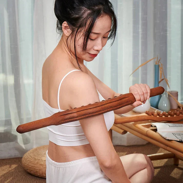 Baguette de Massage en Bois de Hêtre avec Perles – Thérapie Naturelle de Relaxation Manual Massage Tools Electro Paris