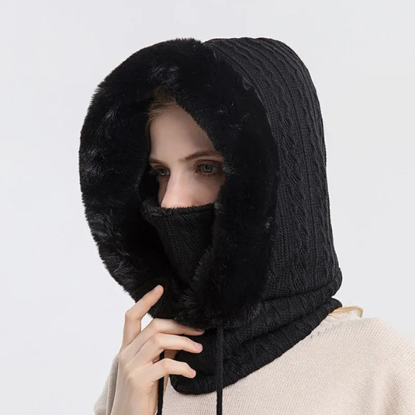 Balaclava en Tricot Élégante avec Bordure en Fourrure – Chaleur et Raffinement Hoodies Electro Paris Noir