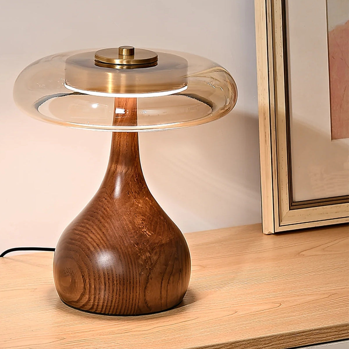 Lampe De Table – Éclat En Verre Et Bois Avec Lumière Réglable Table Lamp Electro Paris