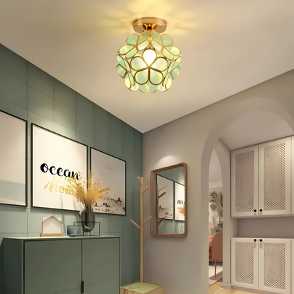 Plafonnier en Verre Doré – Éclat Floral et Élégance Intemporelle Ceiling Lamp Electro Paris