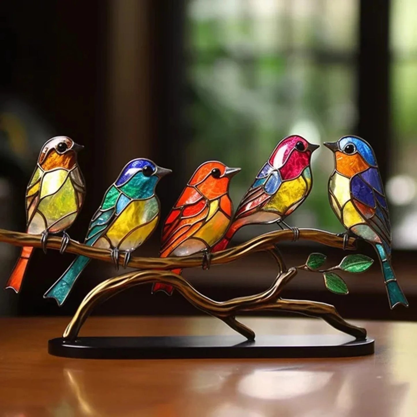 Décoration Sculpture d’Oiseaux Colorés en Verre Imitation Vitrail – Pièce Artistique Lumineuse pour Intérieur Sculpture Electro Paris