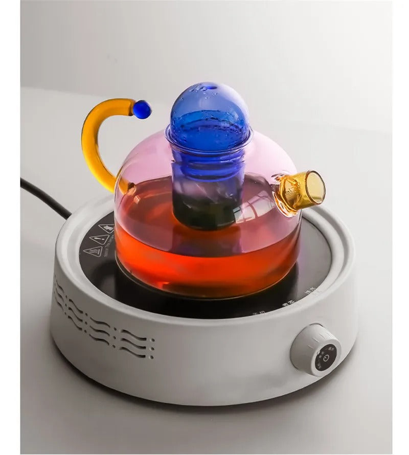 Théière En Verre Moderne Avec Tasse Et Détails Néon Inspirés De Tokyo Teapot Electro Paris