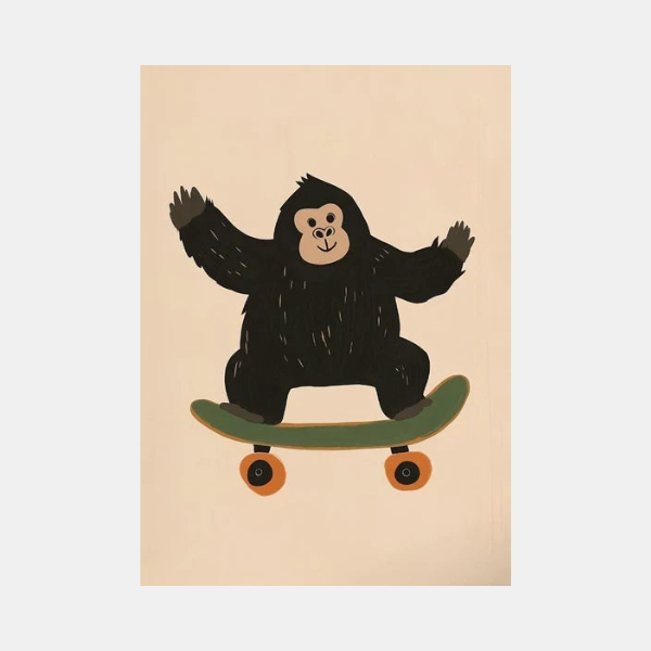 Art Mural pour Chambre d'Enfant avec Animaux Skateurs – Affiche Colorée pour Décor de Garderie Art mural Electro Paris 18 40x50cm Sans Cadre