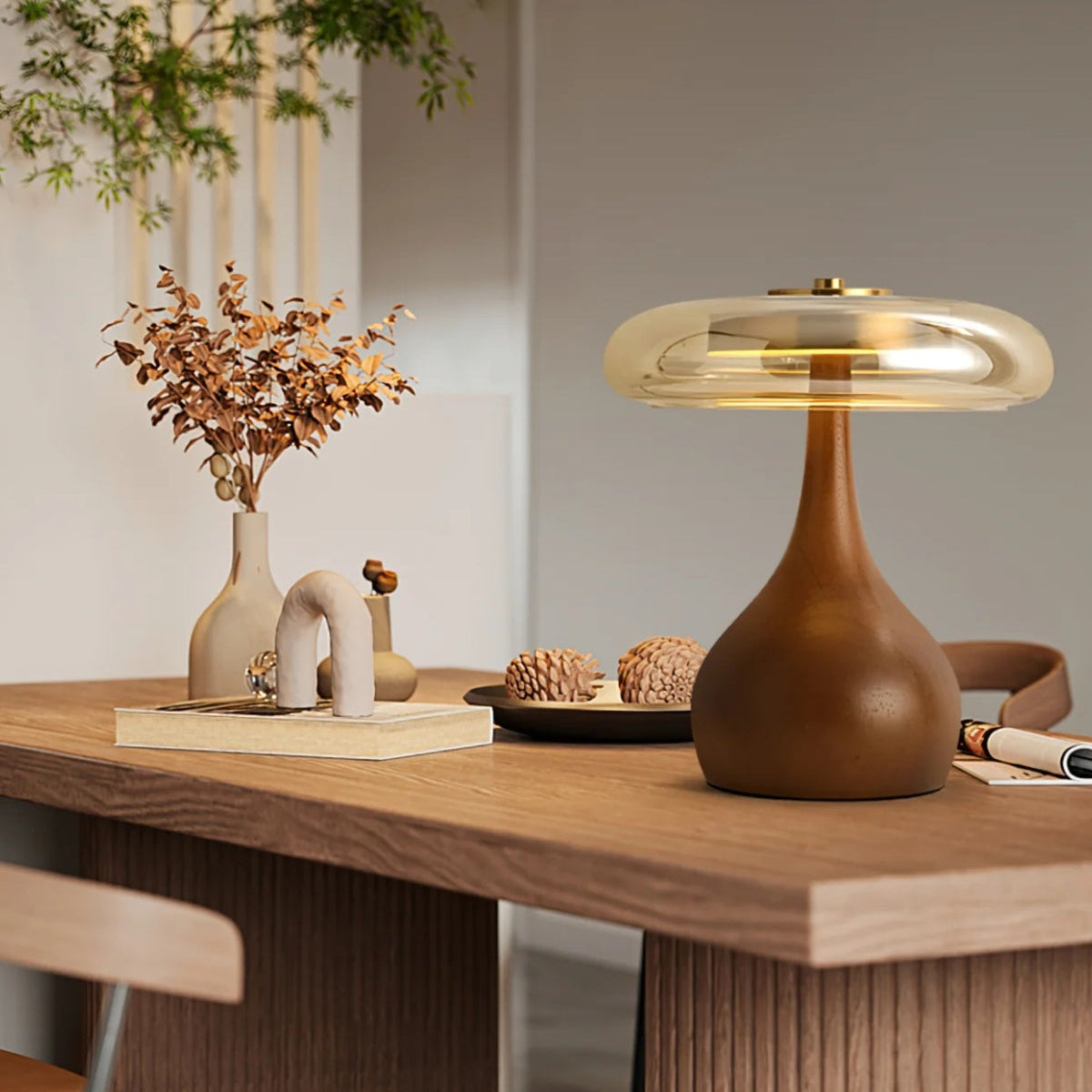 Lampe De Table – Éclat En Verre Et Bois Avec Lumière Réglable Table Lamp Electro Paris